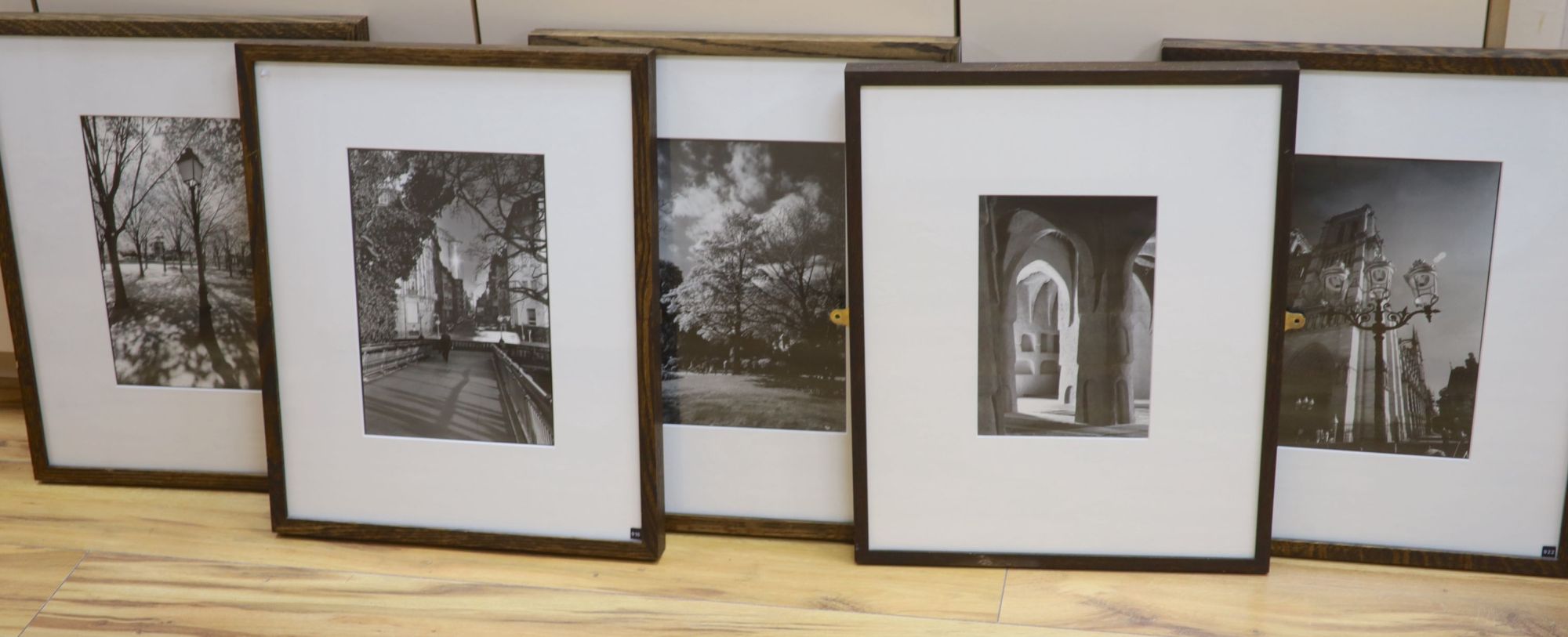 Herve Dufoort, five black and white photographs, City views, Parkland and Mosque, largest 31 x 21cm